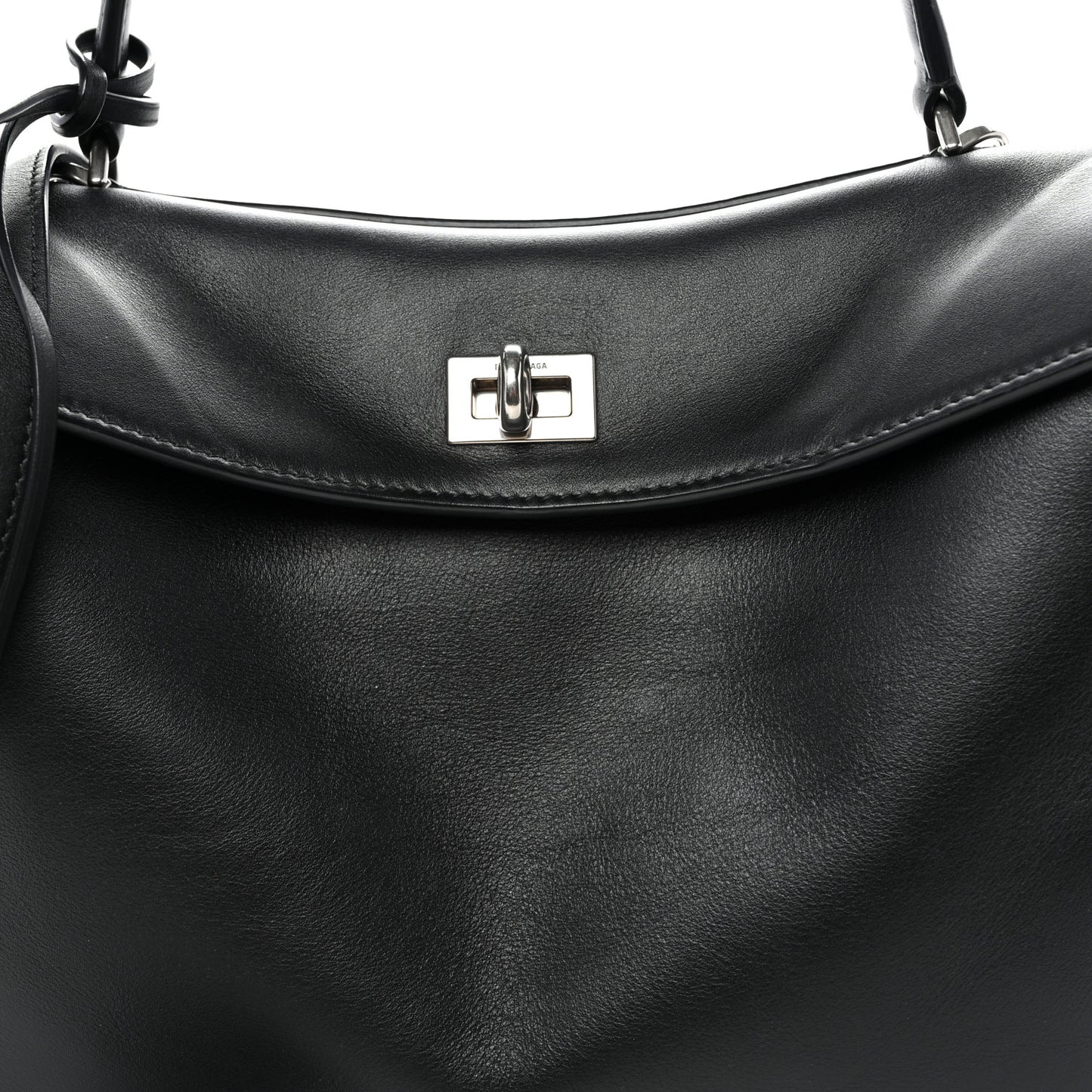 Natural Smooth Calfskin Small Rodeo Top Handle Handbag Black