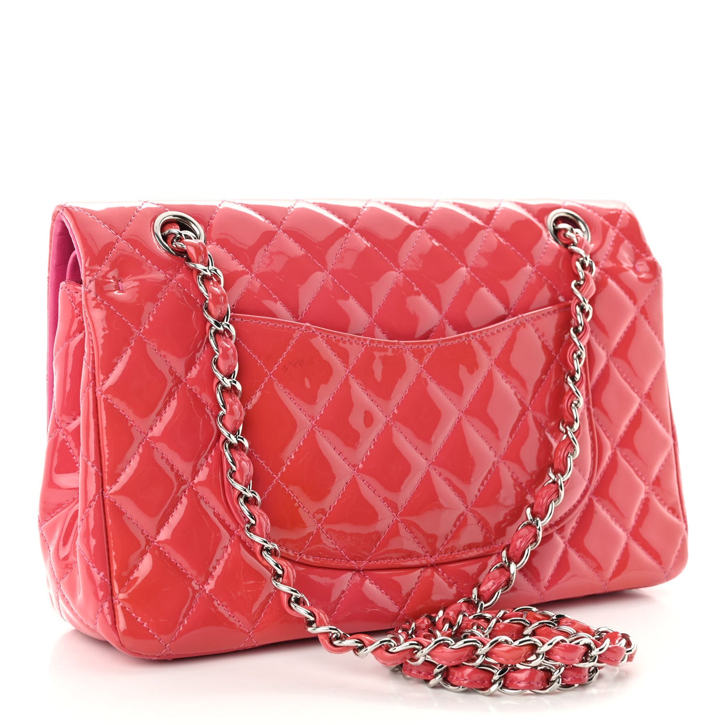 Patent Calfskin Quilted Medium Double Flap Pink