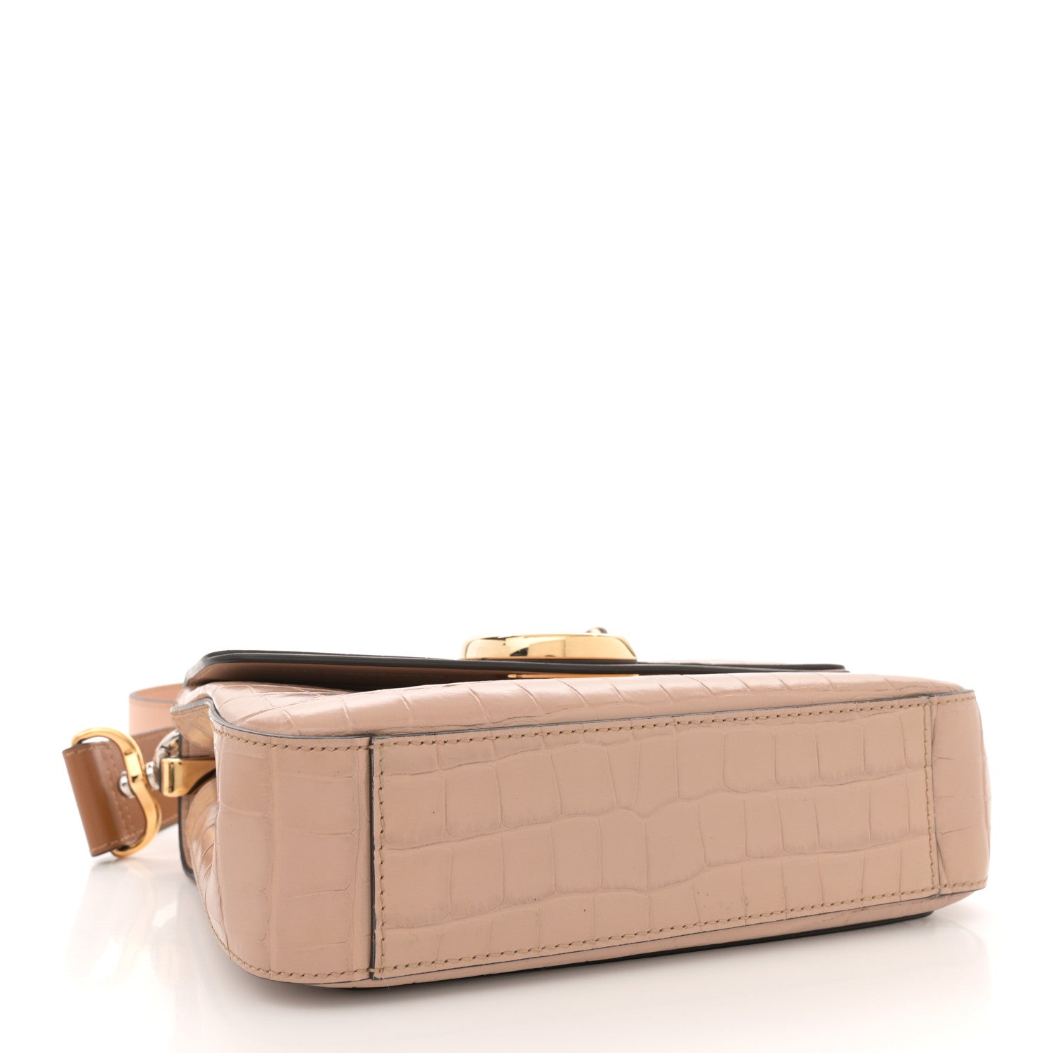 Chloe Calfskin Crocodile Embossed Small C Double Carry Autumnal Brown 4 of 12