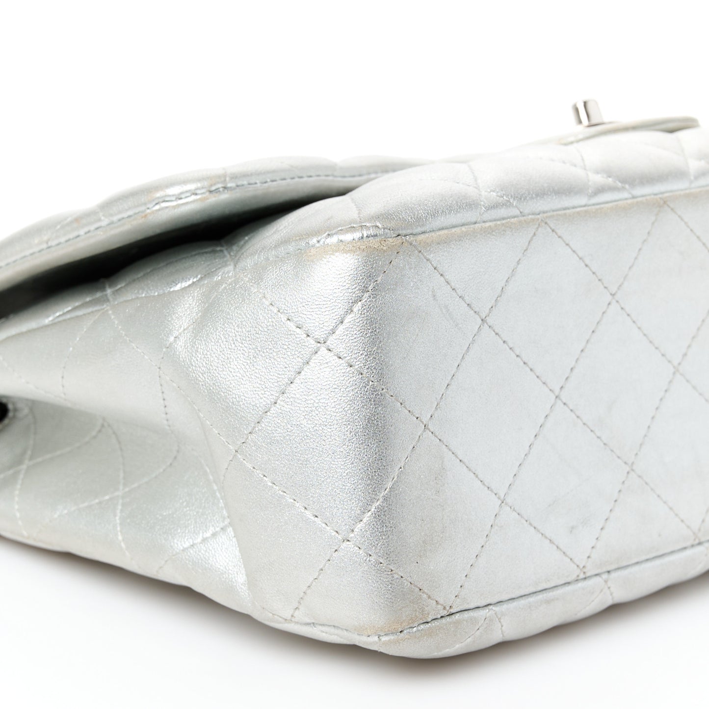 Metallic Lambskin Quilted Jumbo Single Flap Silver