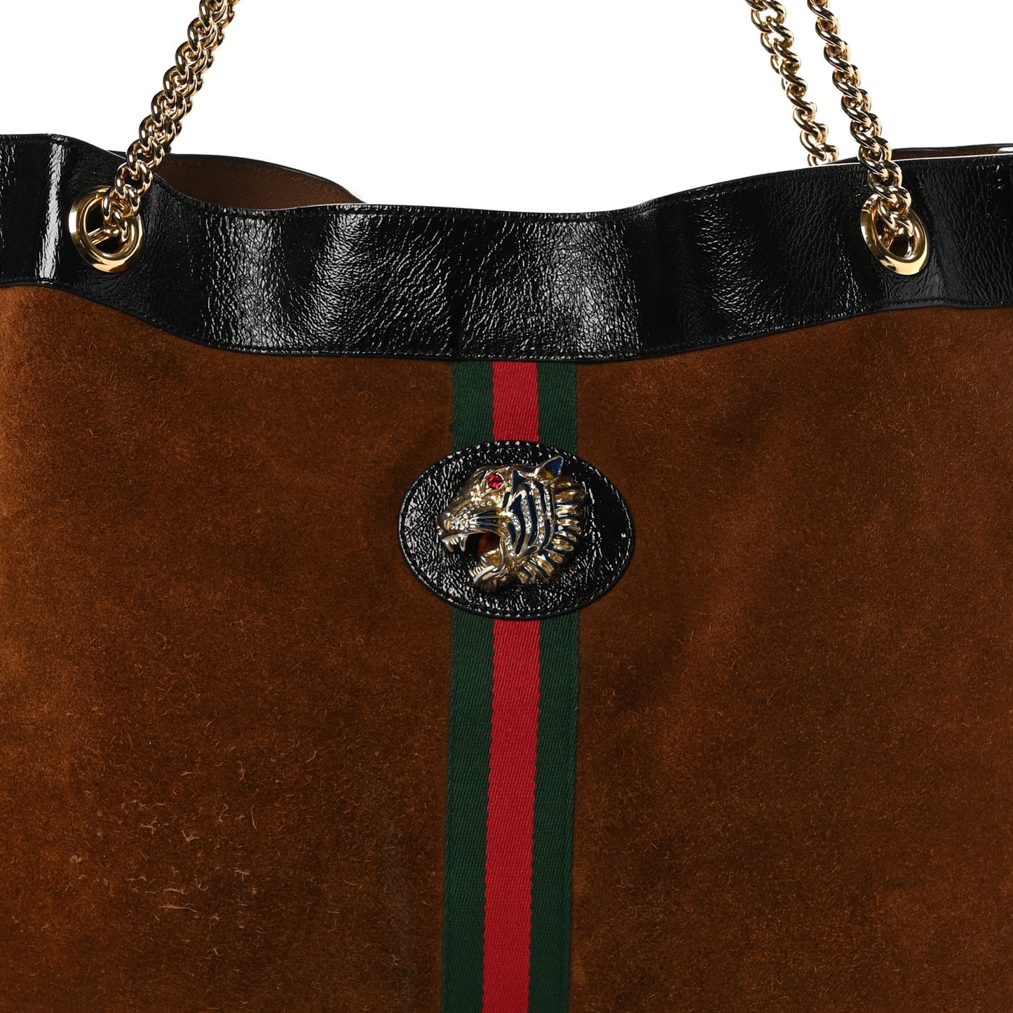 Suede Patent Large Rajah Chain Tote Nocciola Black