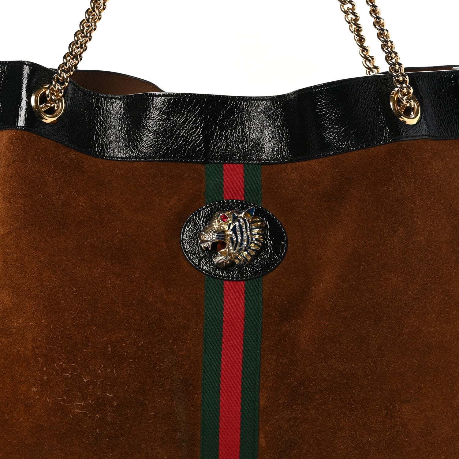 Gucci Suede Patent Large Rajah Chain Tote Nocciola Black 9 of 16