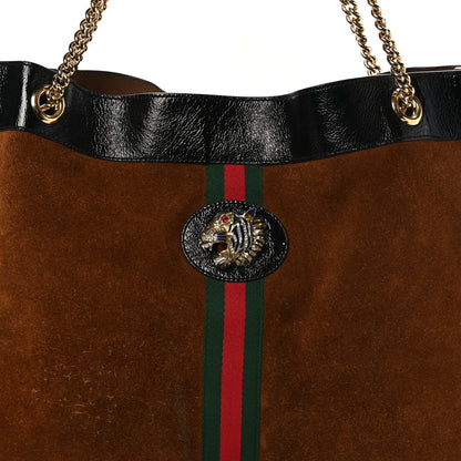 Gucci Suede Patent Large Rajah Chain Tote Nocciola Black 9 of 16