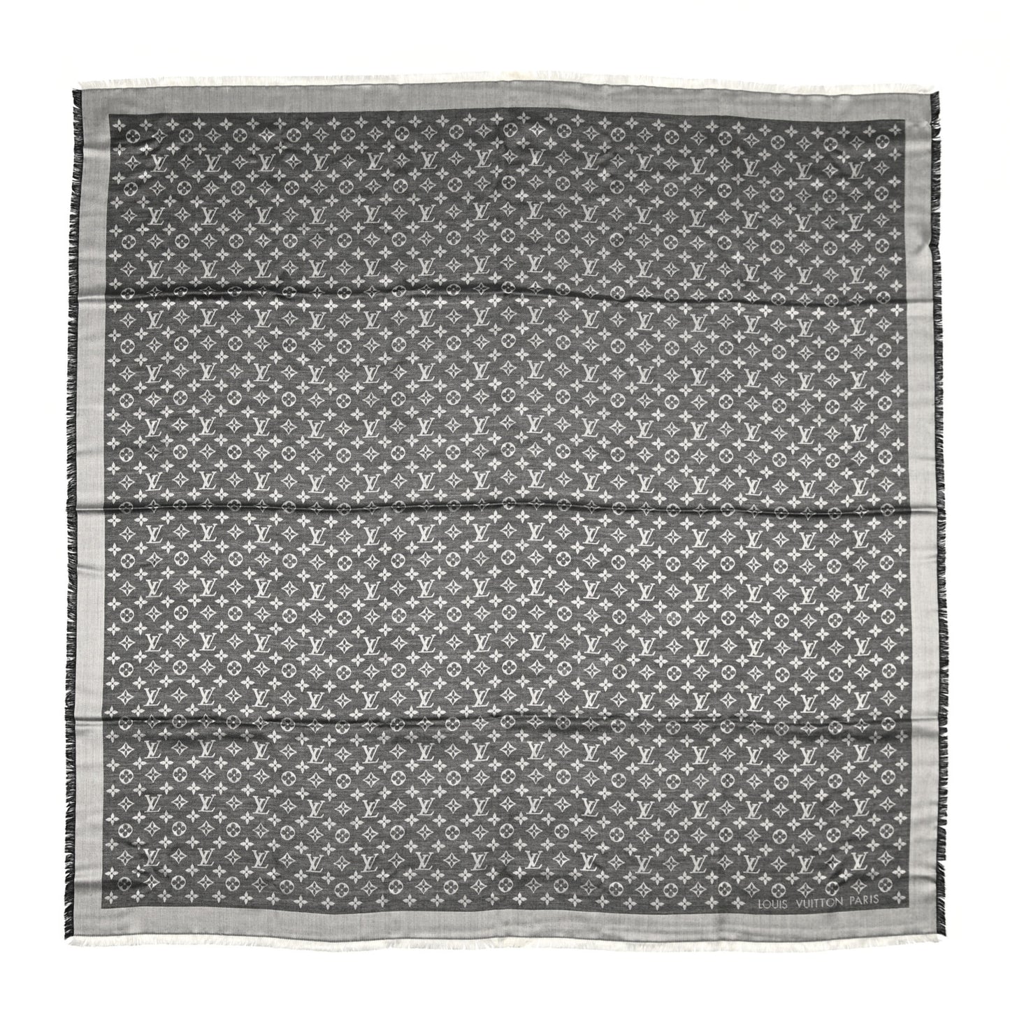Silk Wool Monogram Denim Shawl Black