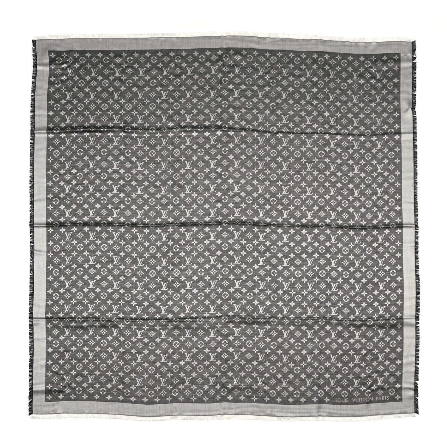 Louis Vuitton Silk Wool Monogram Denim Shawl Black 1 of 5