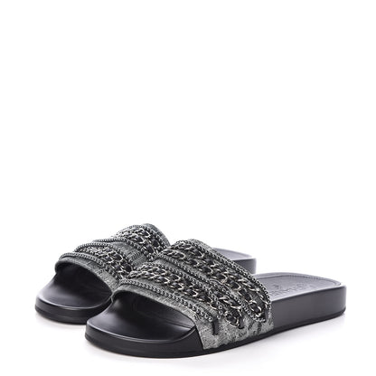 Chanel Fantasy Lambskin Pearl Chain CC Flat Mules 40 Silver Black 4 of 11
