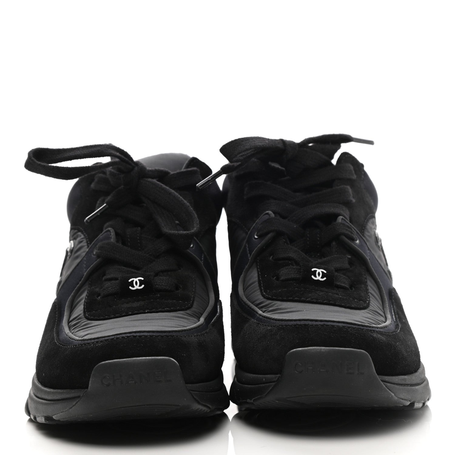 Chanel Nylon Calfskin Suede Calfskin CC Sneakers 36.5 Black 2 of 8