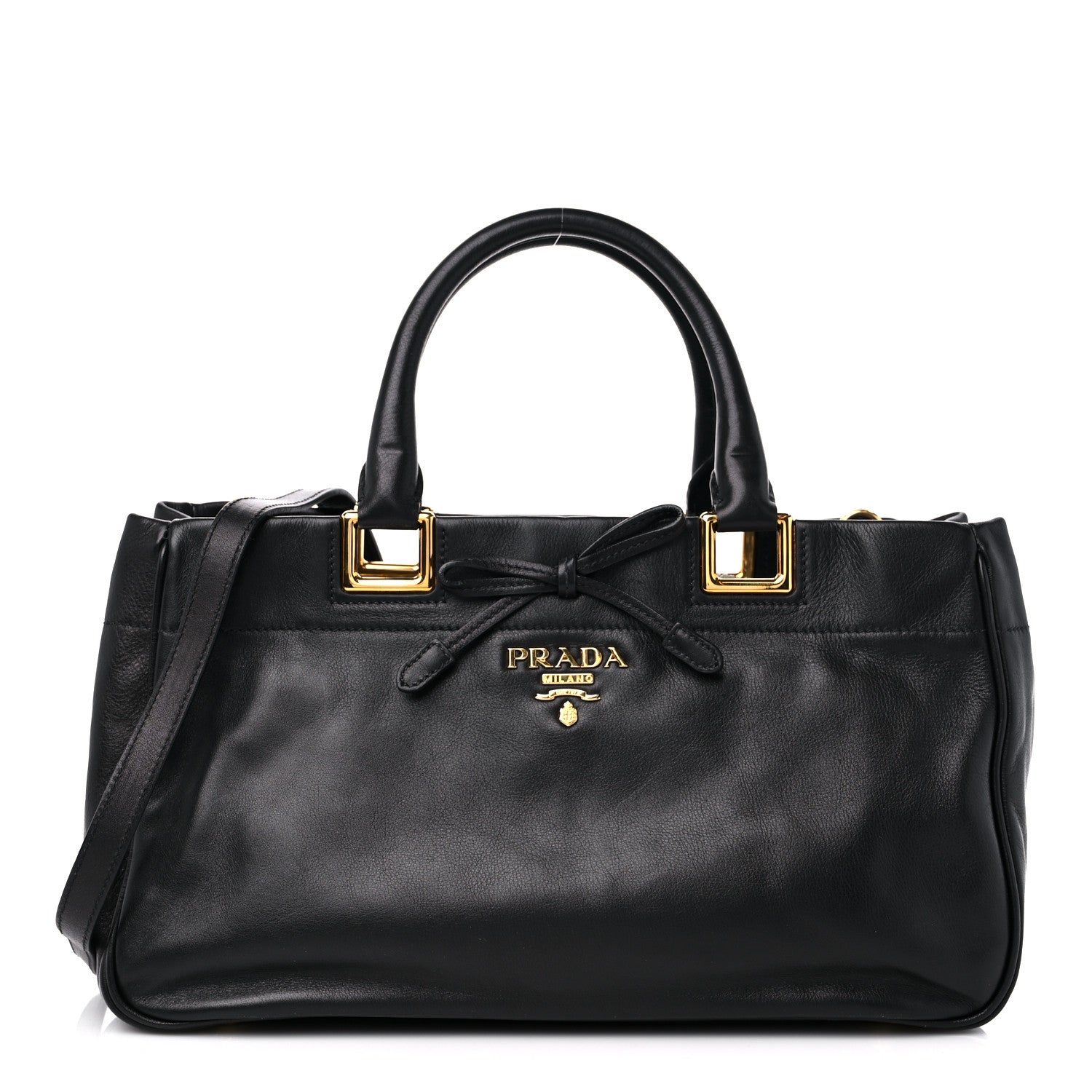 Prada Soft Calf Bow Tote Black 1 of 11