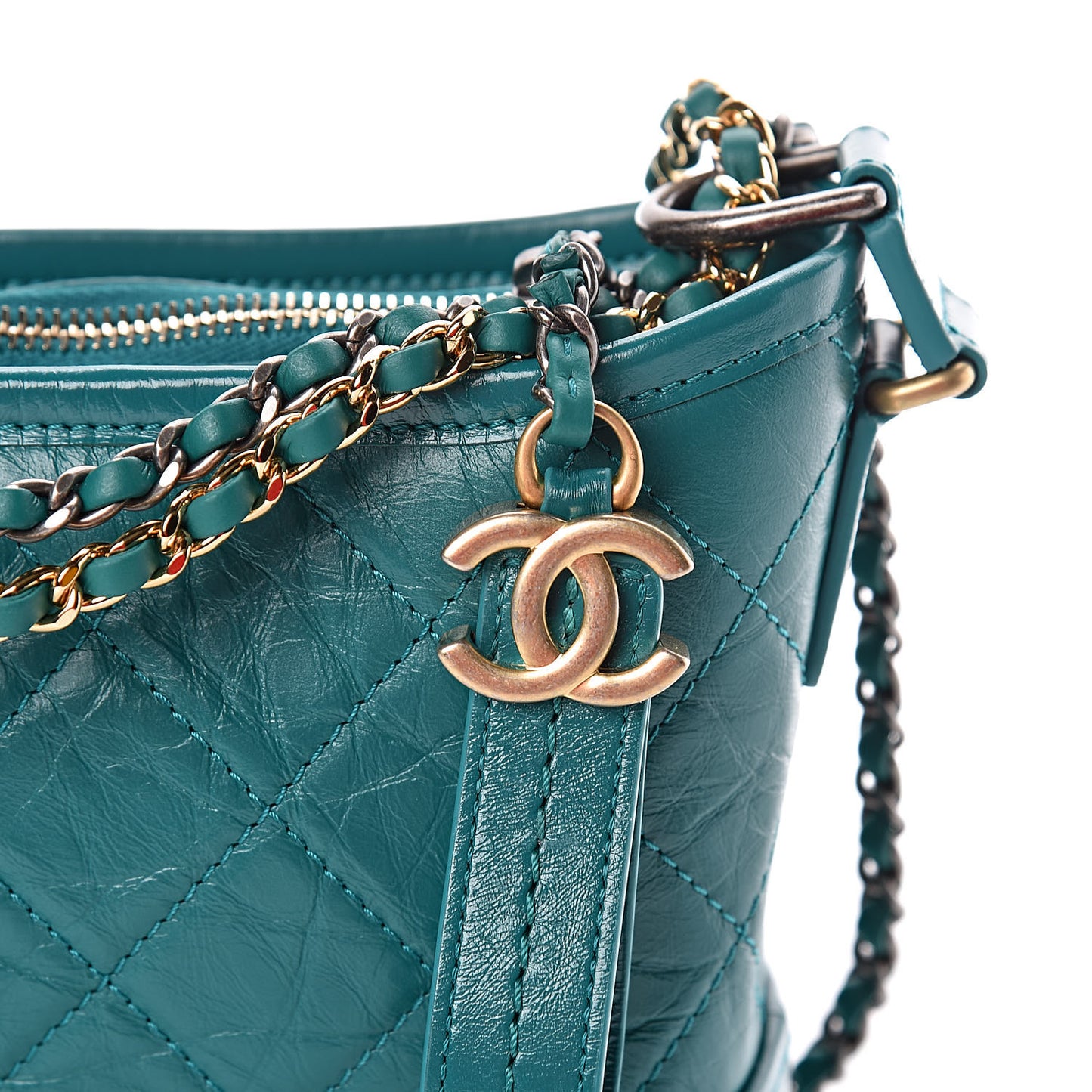 Aged Calfskin Quilted Small Gabrielle Hobo Turquoise