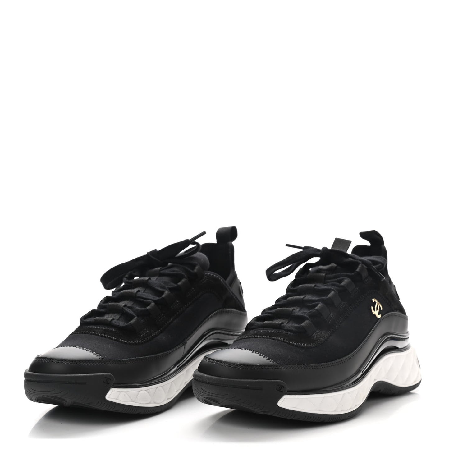 Velvet Calfskin Mixed Fibers CC Sneakers 40.5 Black