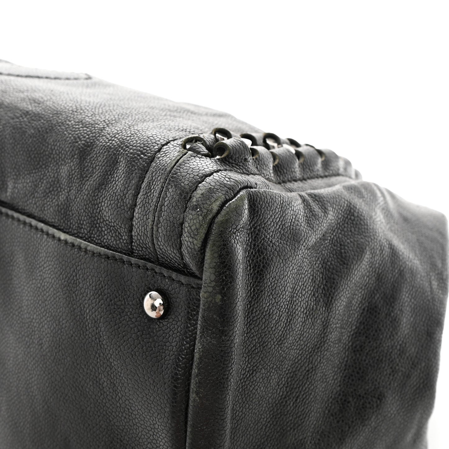 Glazed Calfskin East West Modern Chain Tote Black
