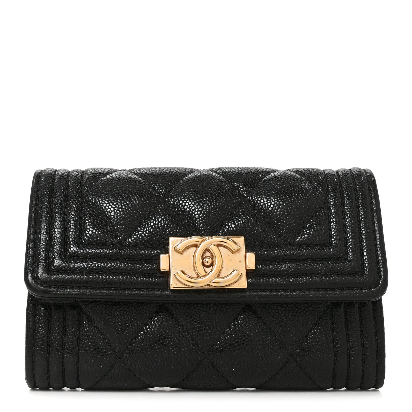 Caviar Quilted Boy Flap Card Holder Black