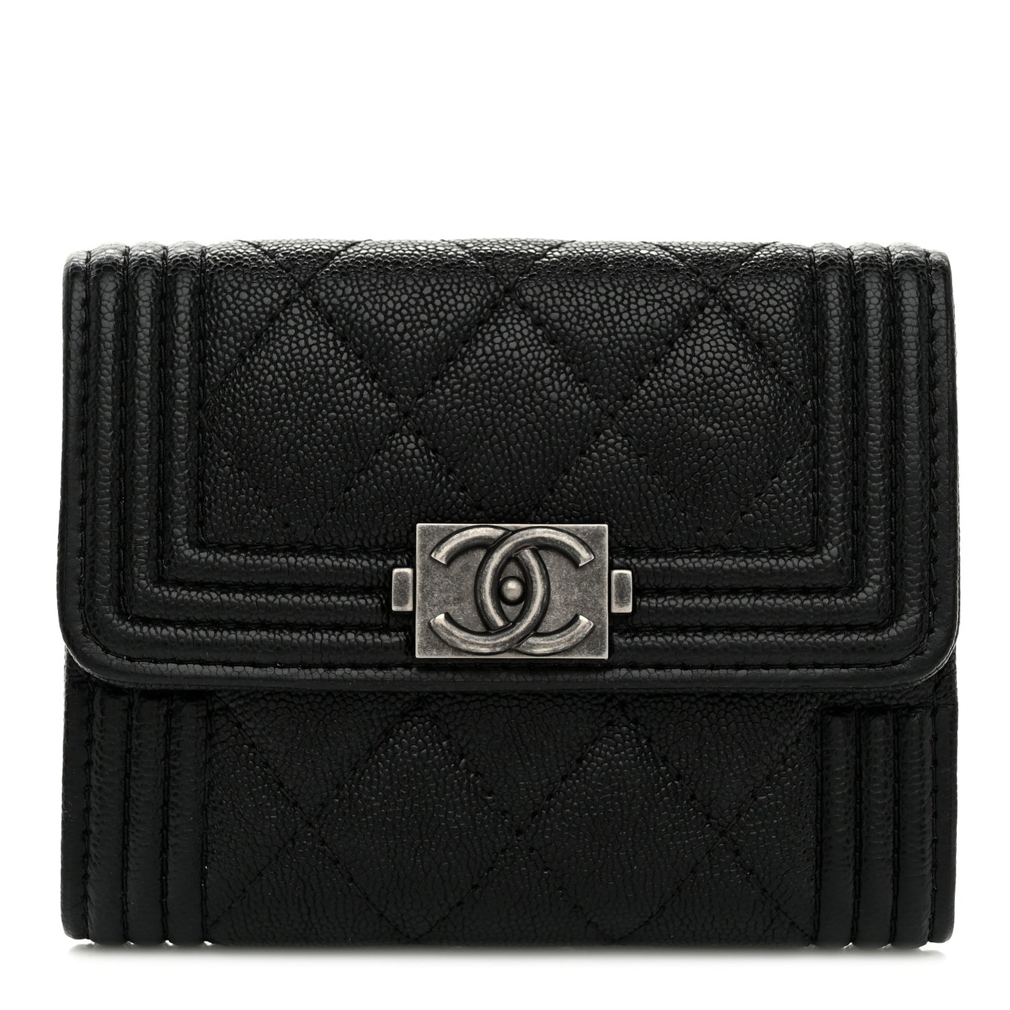 Caviar Quilted Compact Boy Wallet Black