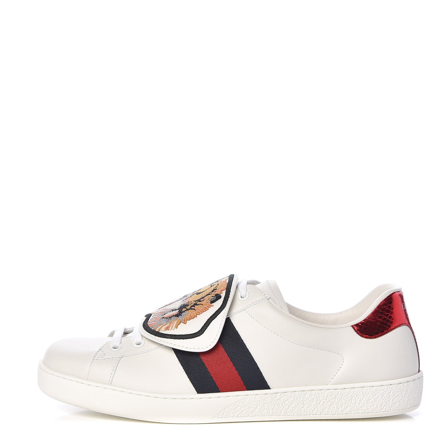Calfskin Ayers Web Tiger Embroidered Mens Ace Sneakers 10.5 White