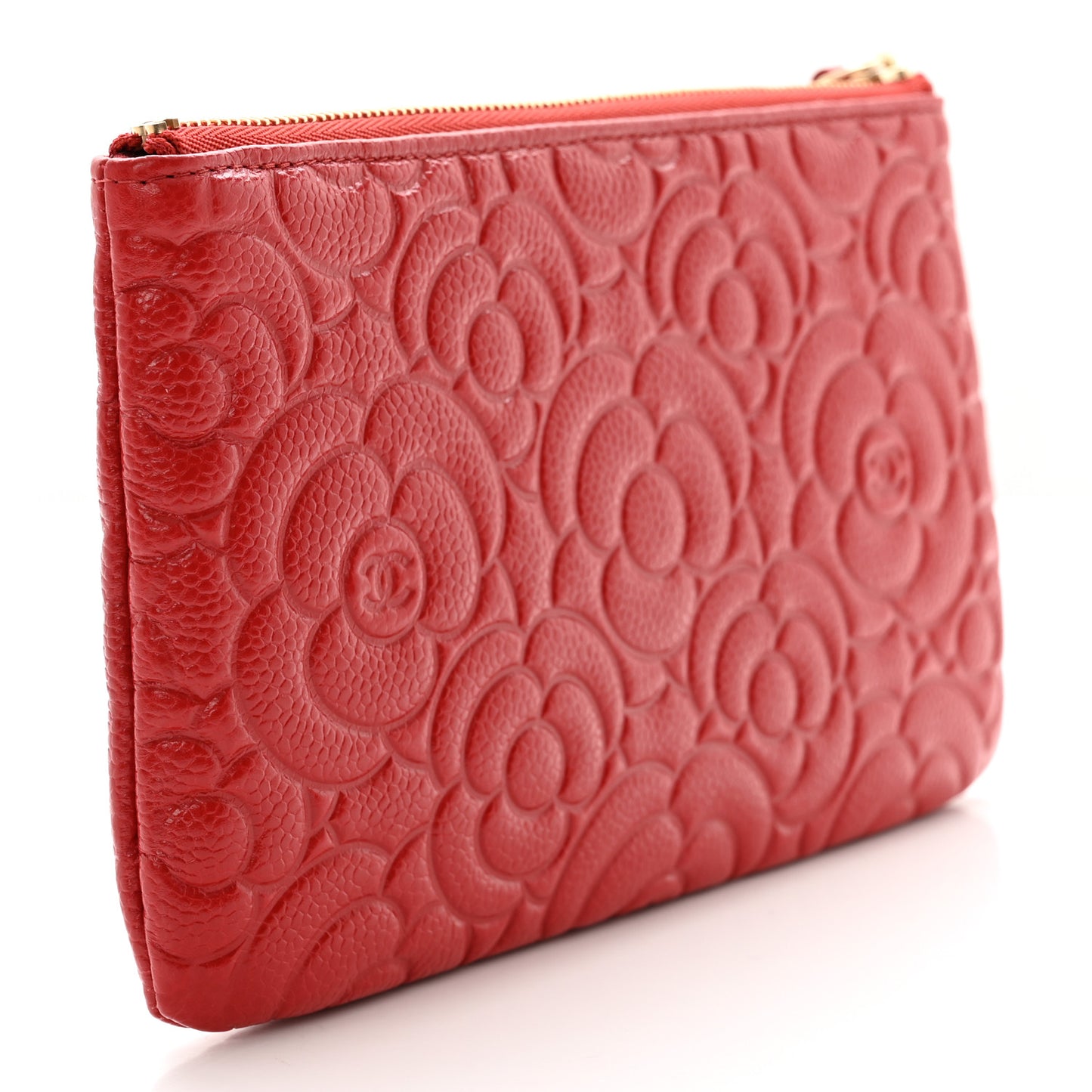 Caviar Camellia Embossed Cosmetic Pouch Red