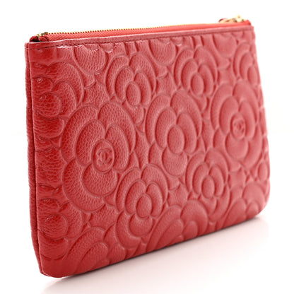 Chanel Caviar Camellia Embossed Cosmetic Pouch Red 3 of 7