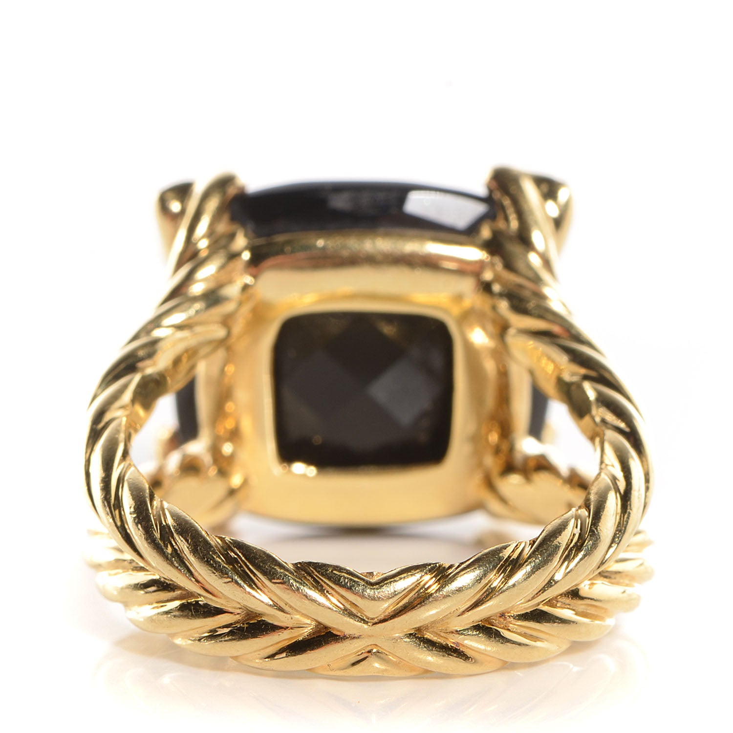 David Yurman 18k Yellow Gold Black Onyx Pave Diamond 15mm Cushion On Point Ring 7 3 of 6