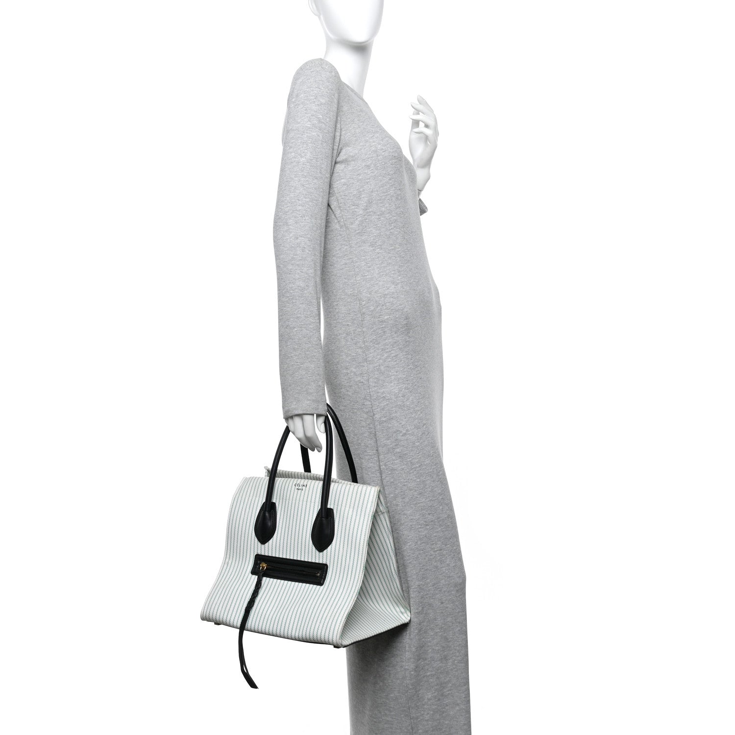 Celine Cotton Canvas Striped Medium Phantom Luggage White Green 2 of 11