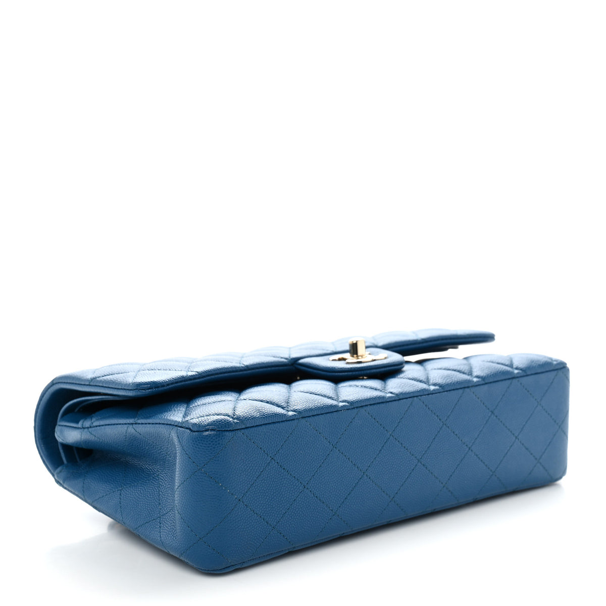 Caviar Quilted Medium Double Flap Blue