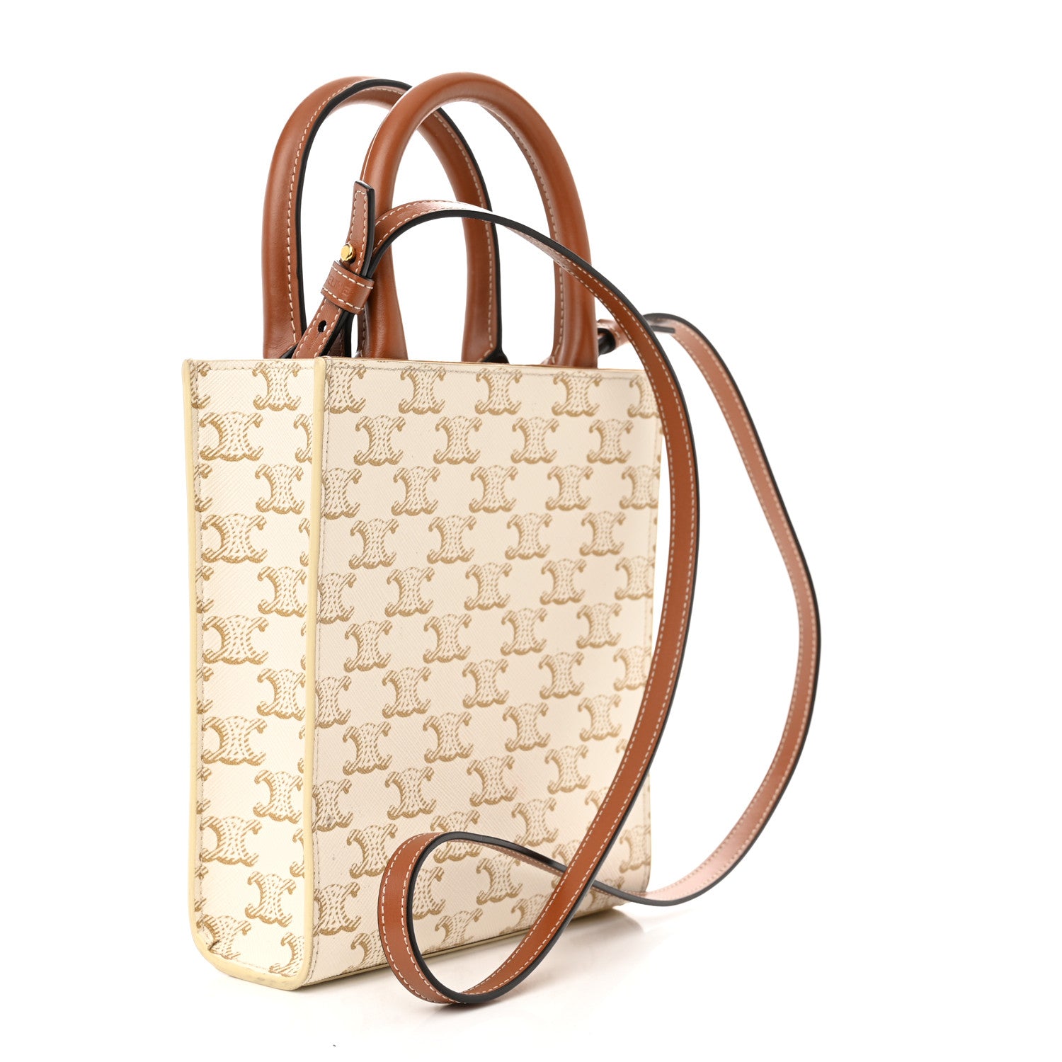 Celine Triomphe Canvas Calfskin Mini Vertical Cabas White 3 of 9