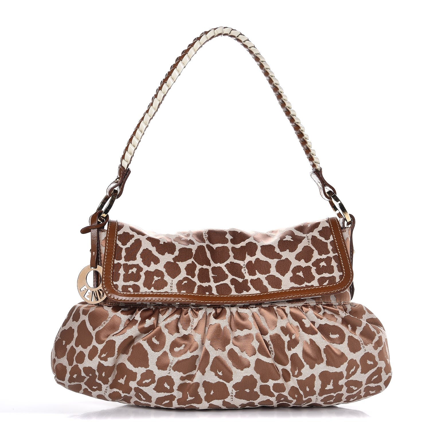 Fendi Jacquard Leopard Print Small Chef Shoulder Bag Brown 1 of 7