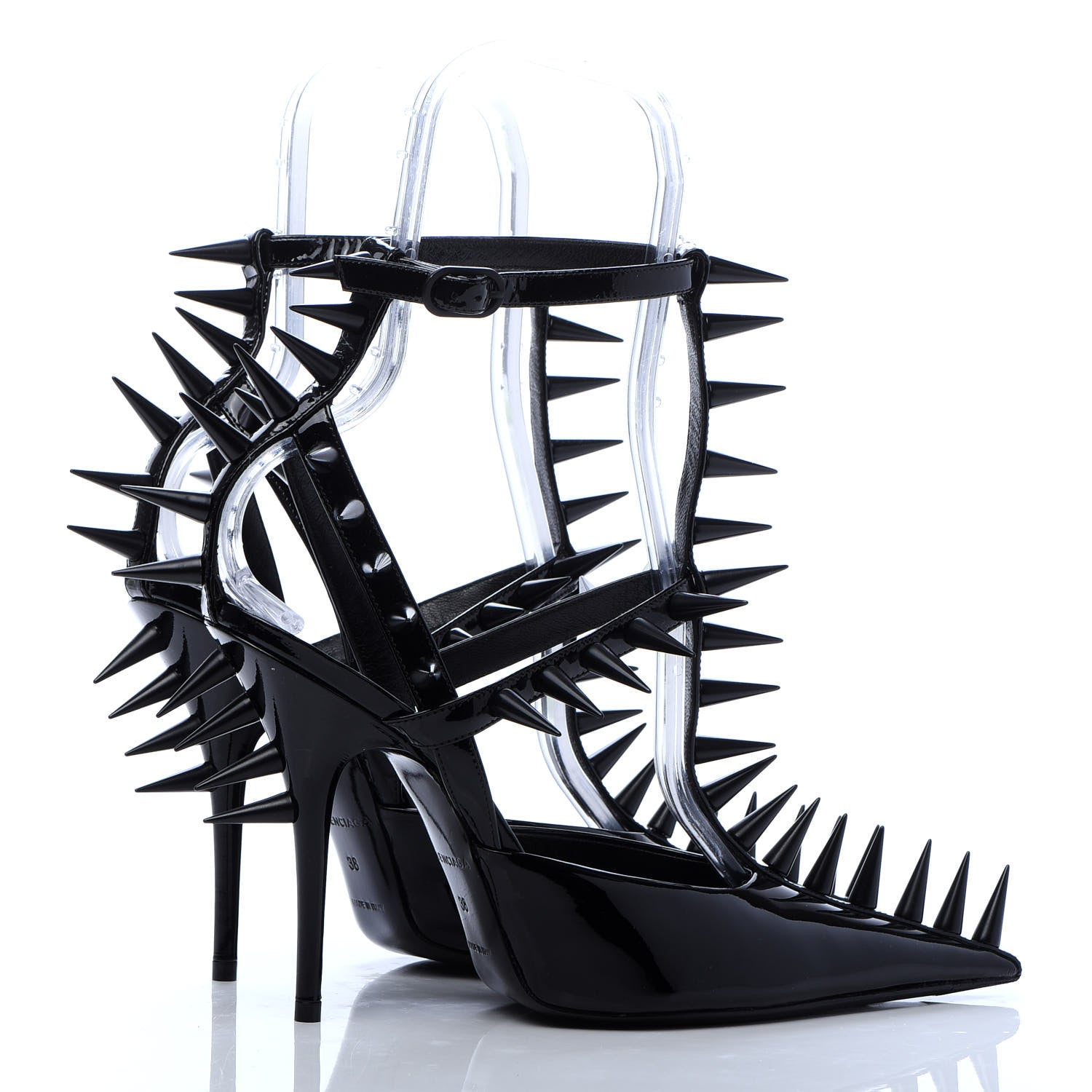 Balenciaga Glossy Calfskin Spiked Pumps 38 Black 5 of 9