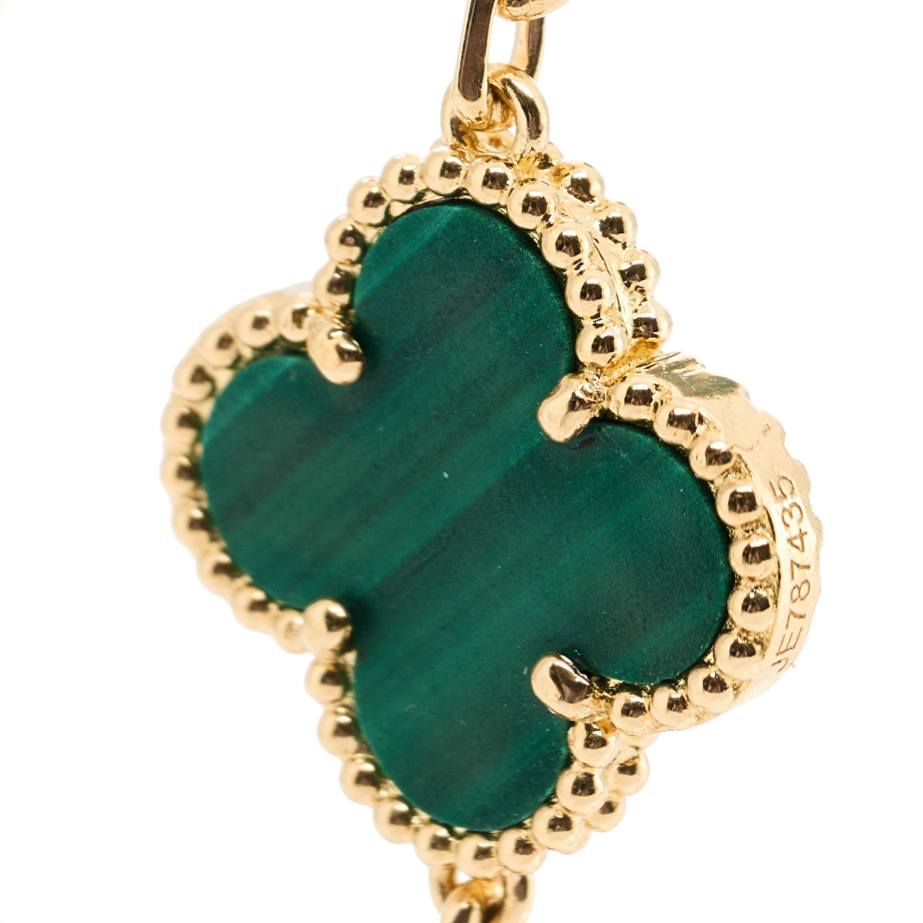 18K Yellow Gold Malachite 5 Motifs Vintage Alhambra Bracelet