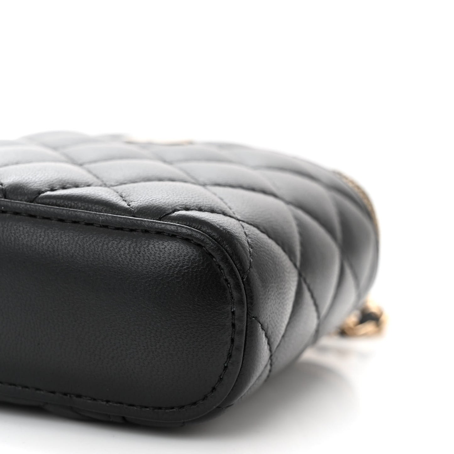 Lambskin Quilted Small Vertical Coco Beauty Vanity Case With Chain Black