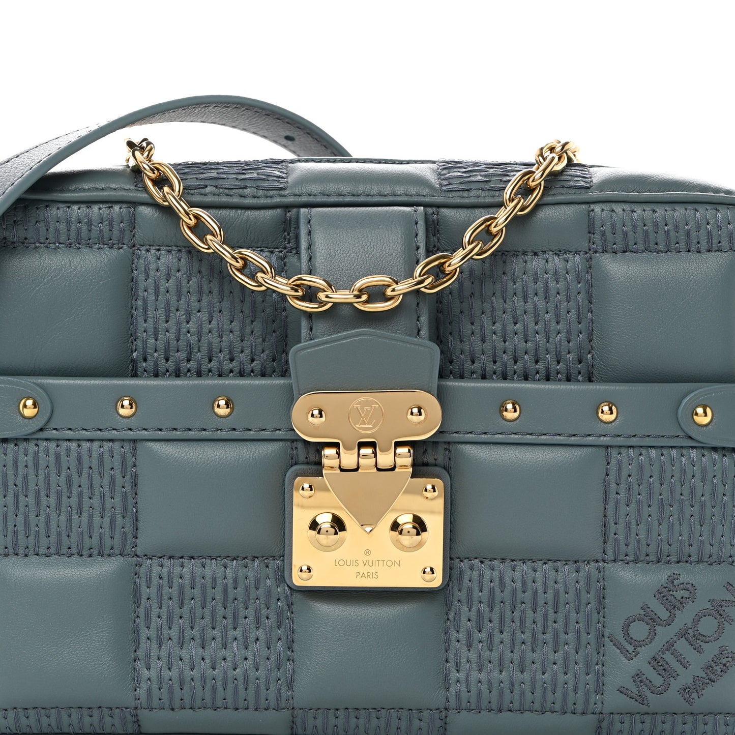 Lambskin Damier Quilt Troca PM Glacier