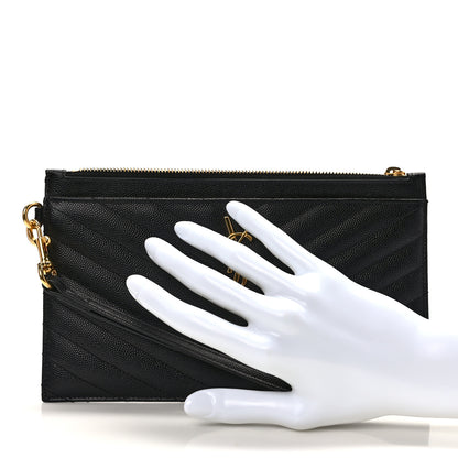 Saint Laurent Grain De Poudre Chevron Monogram Large Bill Pouch Black 2 of 11