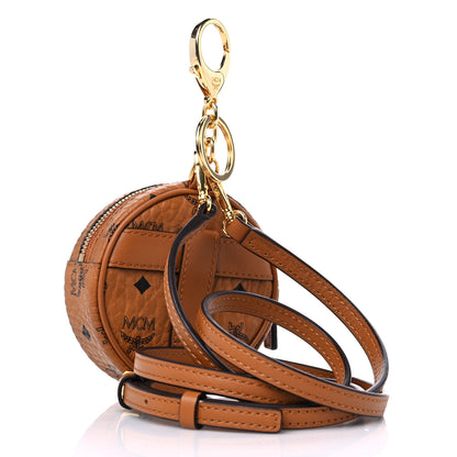 MCM Visetos Round Coin Pouch Key Ring Bag Charm Cognac 3 of 8