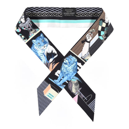 Hermes Silk Twilly Grand Theatre Nouveau Black Bleu Vert 1 of 4