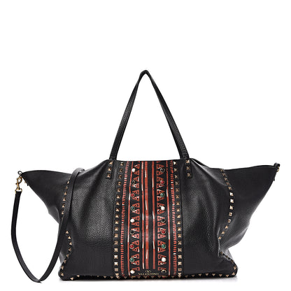 Valentino Garavani Grained Calfskin Tribal Large Rockstud Rolling Crossbody Tote Black 1 of 17