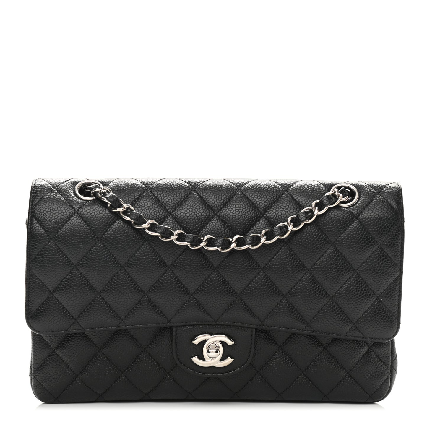 Caviar Quilted Medium Double Flap Black