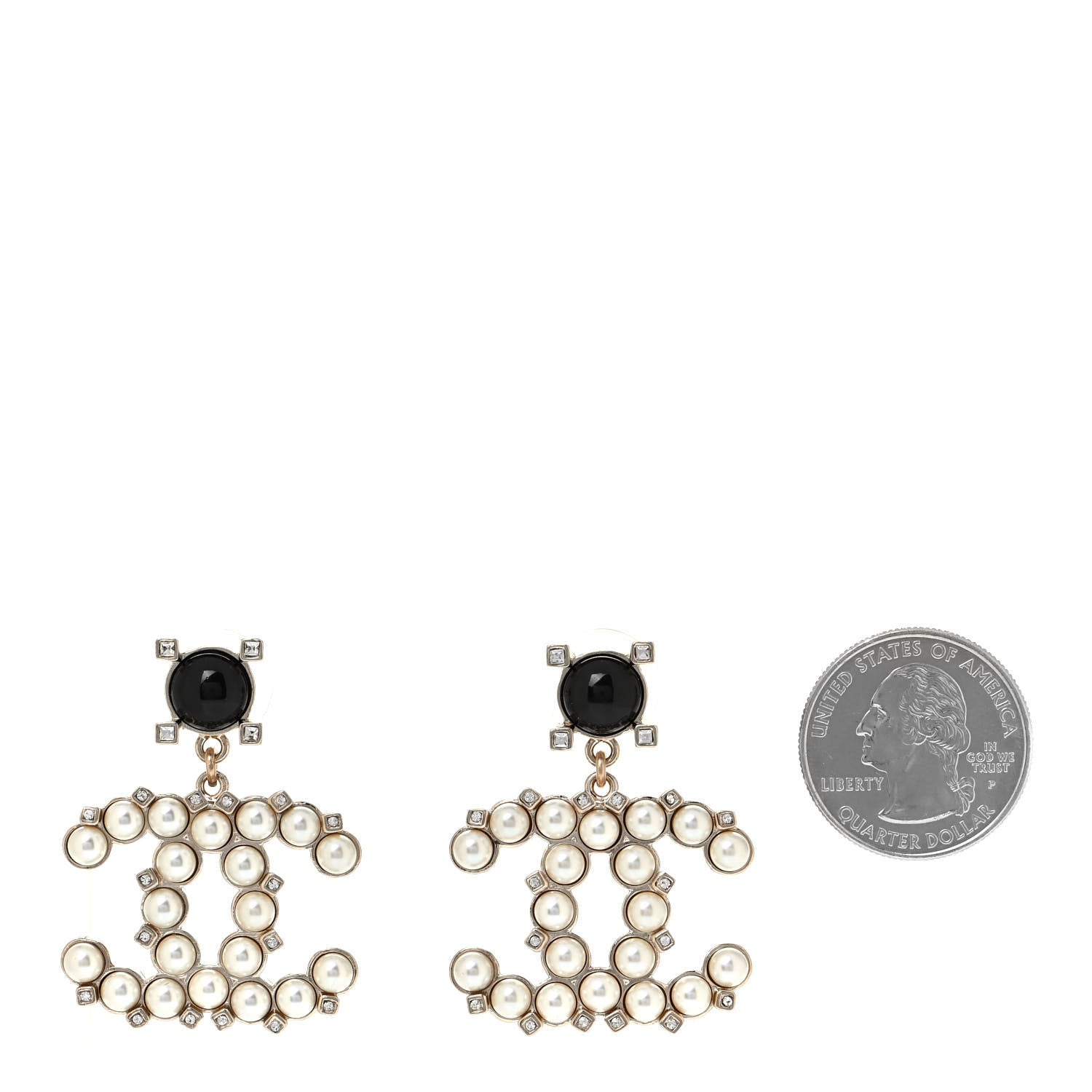 Chanel Resin Crystal Pearl CC Drop Earrings Black Gold 2 of 4