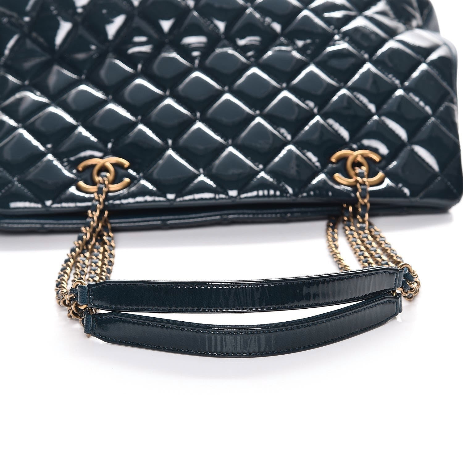 Chanel Patent Goatskin Quilted Small CC Eyelet Tote Blue 8 of 8