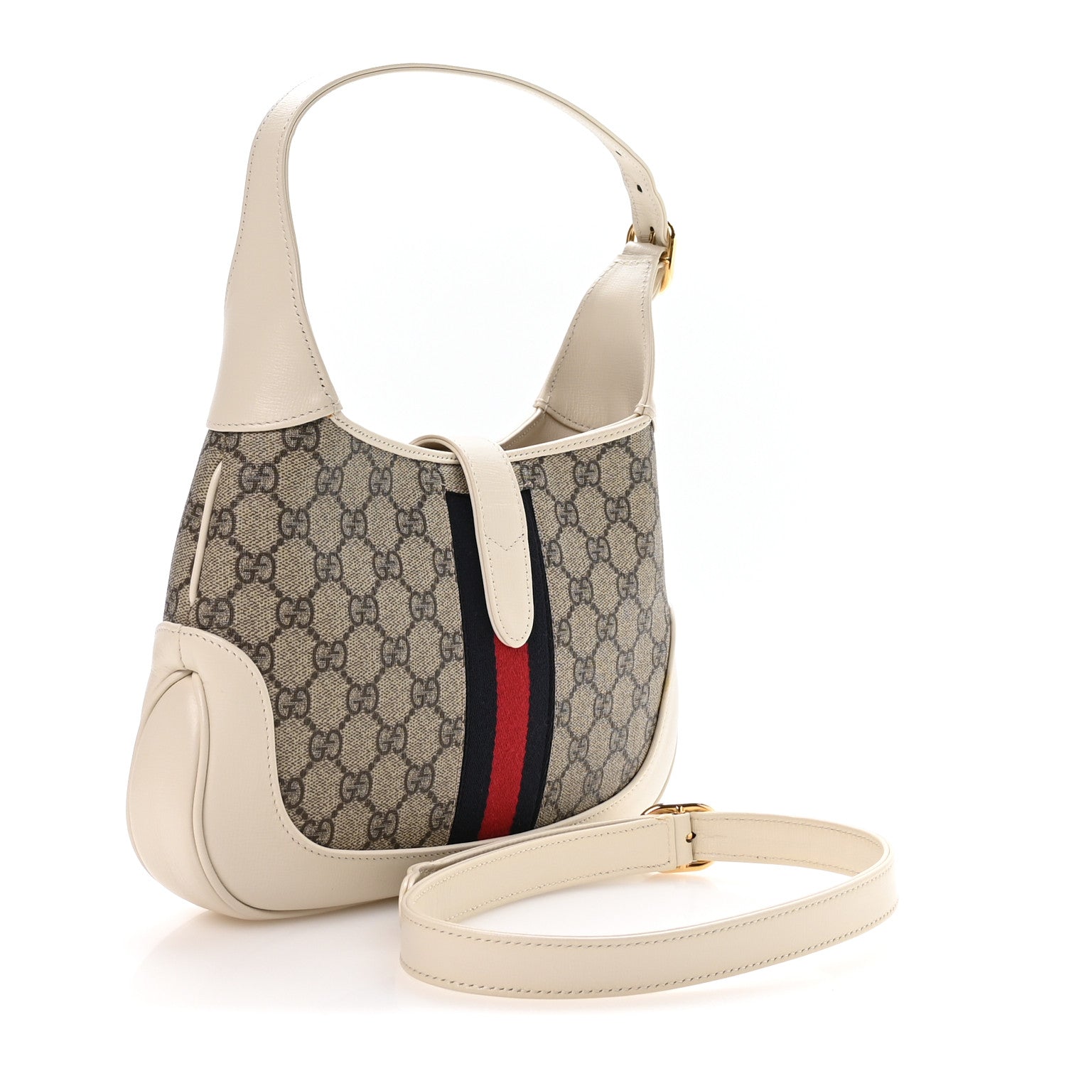 Gucci GG Supreme Monogram Azalea Calfskin Web Small Jackie 1961 Hobo Beige Ebony Mystic White 3 of 10