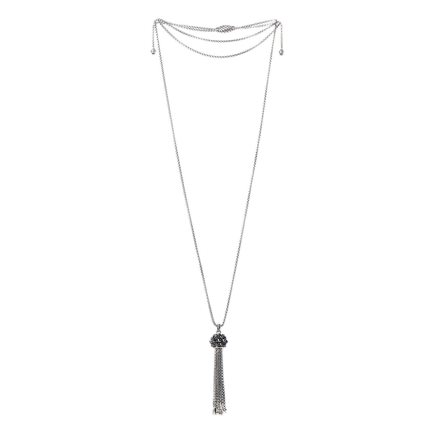 Sterling Silver Hematine Cable Berries Tassel Pendant Necklace