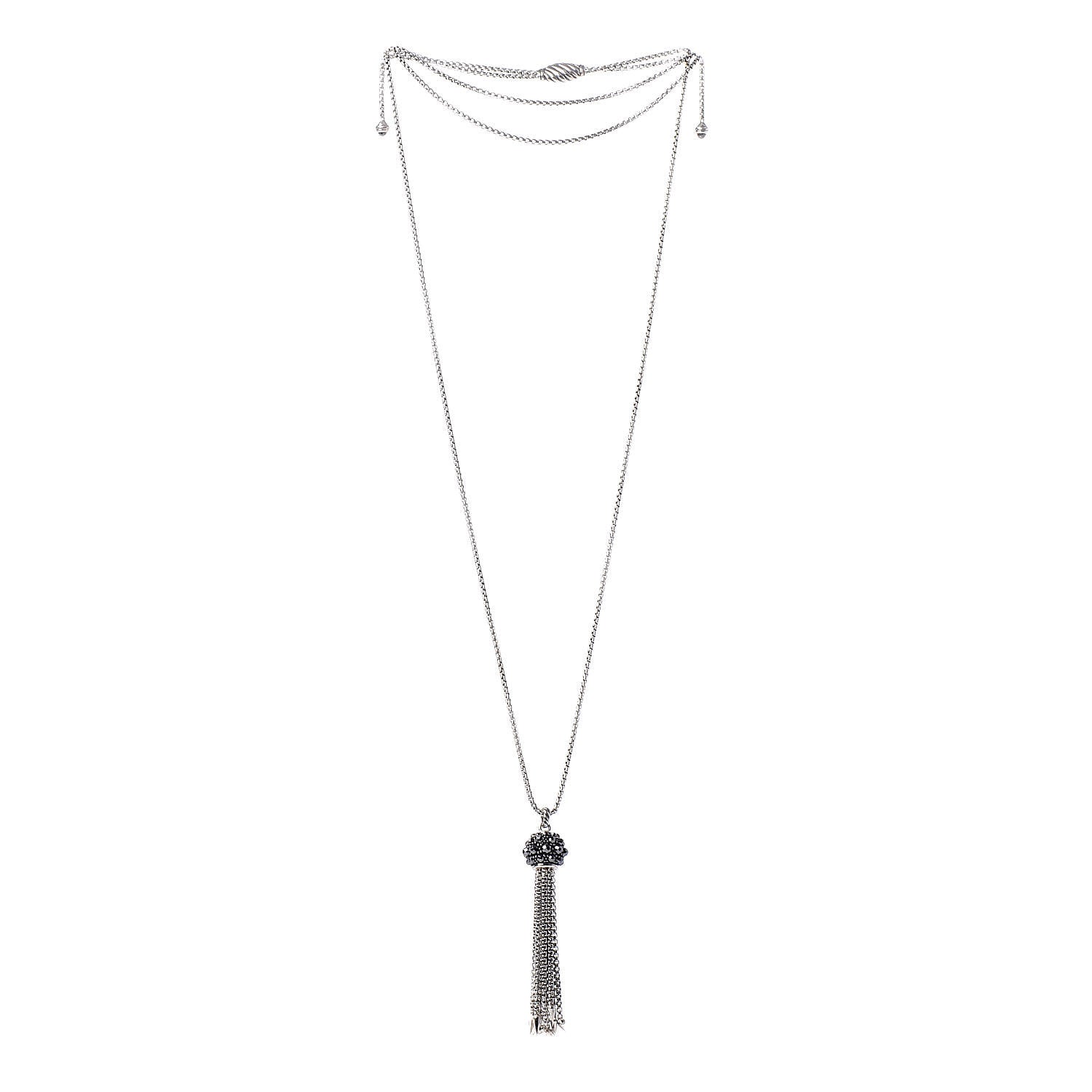 David Yurman Sterling Silver Hematine Cable Berries Tassel Pendant Necklace 3 of 5
