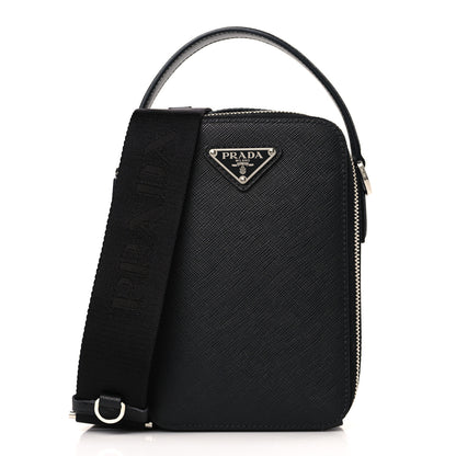 Prada Saffiano Travel Brique Crossbody Messenger Bag Black 1 of 8