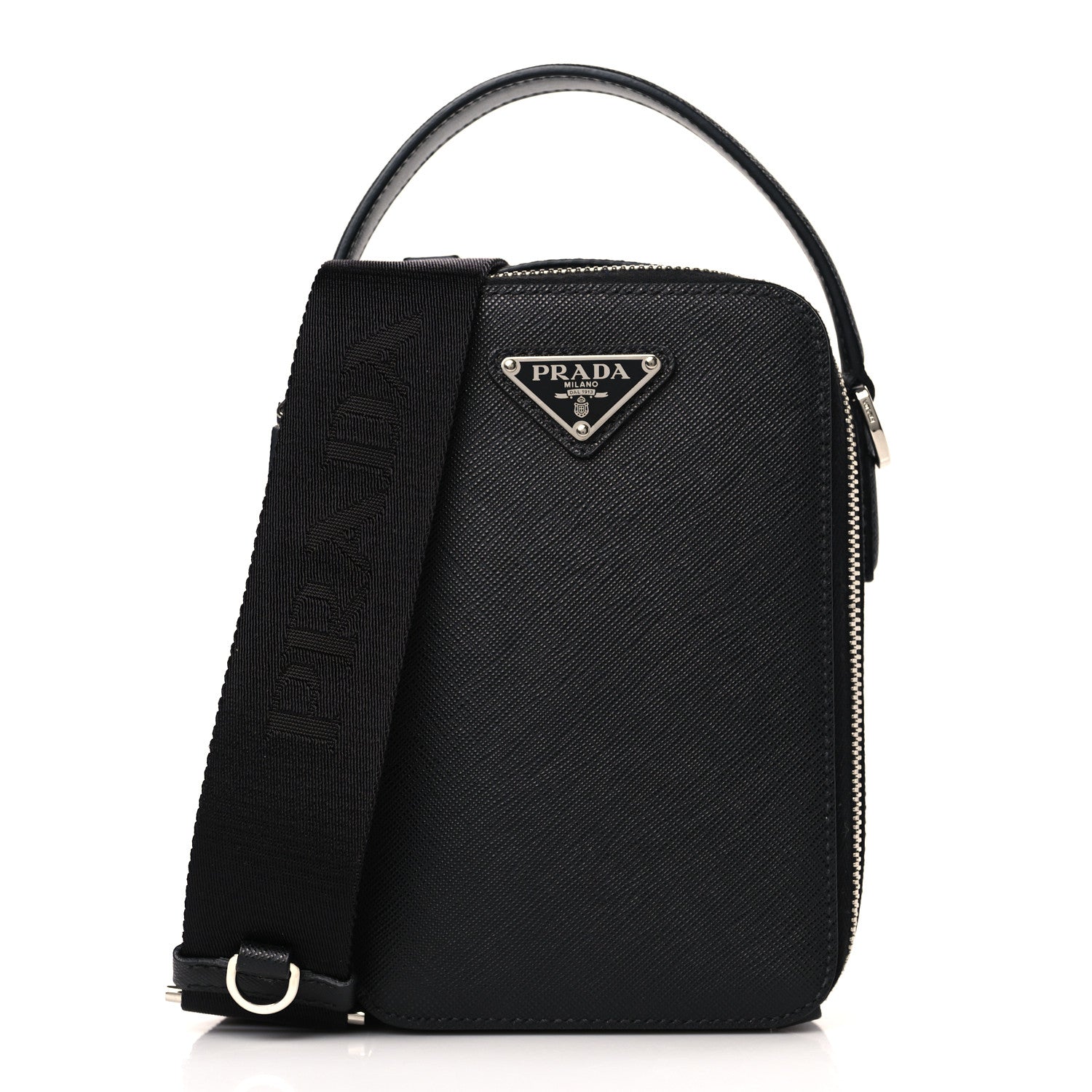 Prada Saffiano Travel Brique Crossbody Messenger Bag Black 1 of 8