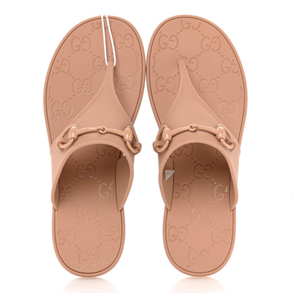 Gucci Rubber Womens Horsebit Thong Sandals 37 Vintage Camel 2 of 9