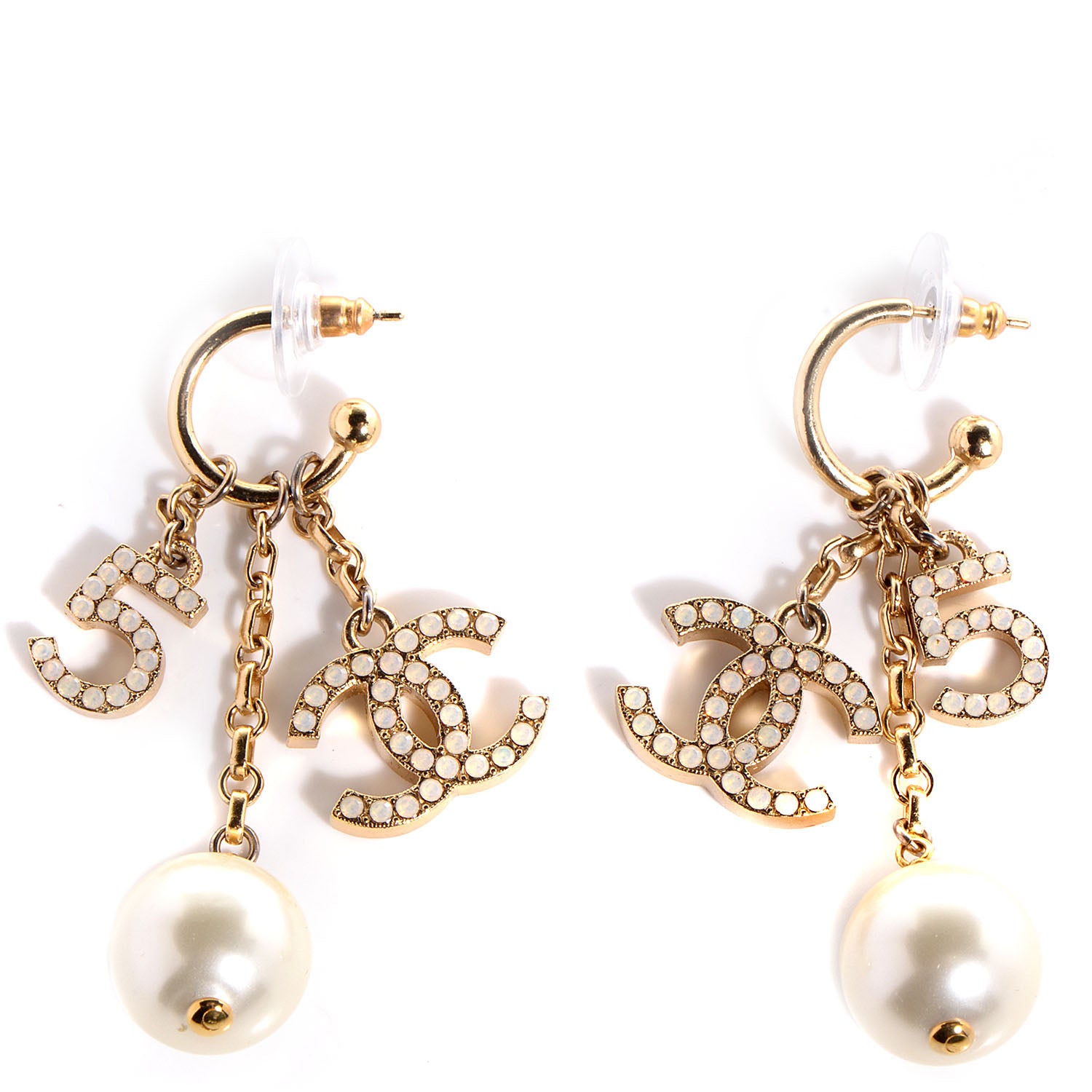 Chanel Pearl N°5 CC Drop Earrings Gold 1 of 4