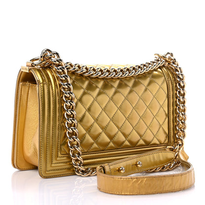 Chanel Metallic Patent Calfskin Quilted Medium Boy Flap Gold 2 of 19