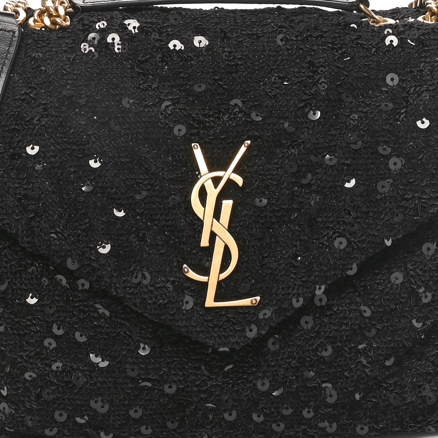 Sequin Y Quilted Monogram Small Loulou Chain Satchel Black