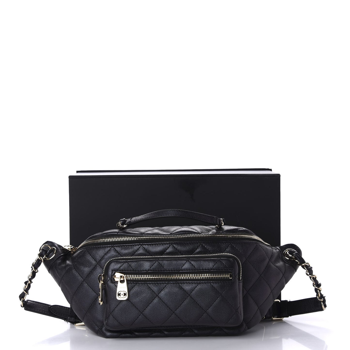 Iridescent Calfskin Quilted All About Waist Belt Bag Black