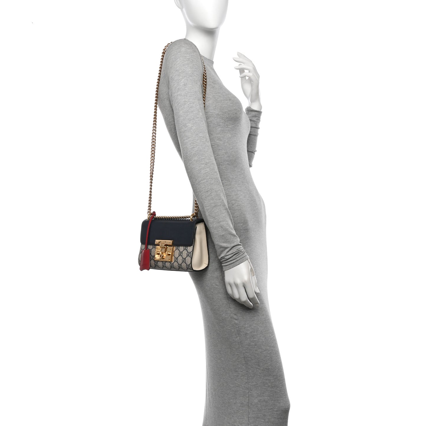 GG Supreme Monogram Moon Calfskin Small Padlock Shoulder Bag Beige Blue Mystic White Hibiscus Red