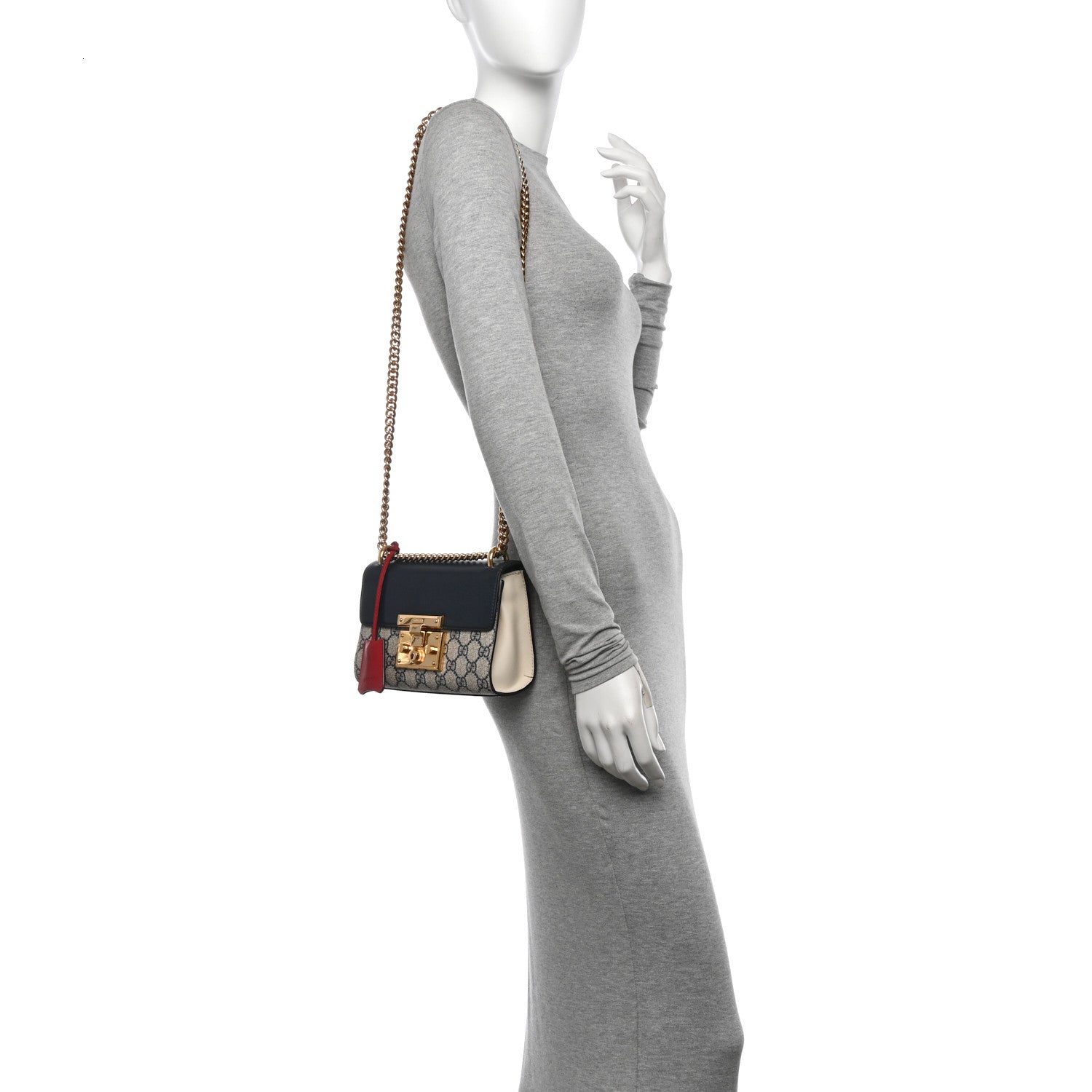 Gucci GG Supreme Monogram Moon Calfskin Small Padlock Shoulder Bag Beige Blue Mystic White Hibiscus Red 2 of 13