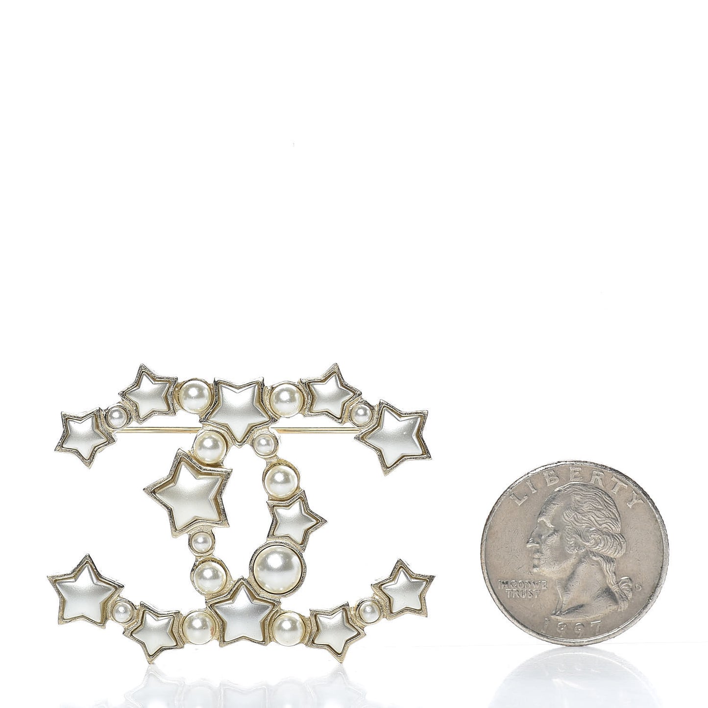 Star Resin Pearl Large CC Brooch Gold