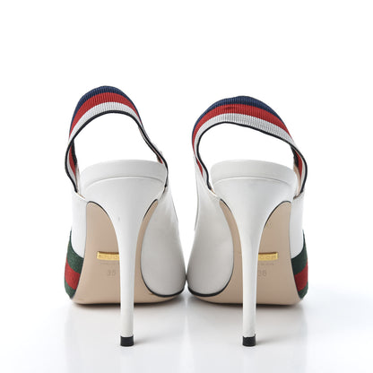 Gucci Malaga Kid Web Sylvie High Heel Slingback Pumps 36 White 5 of 13